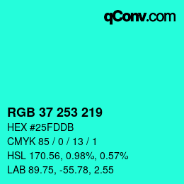Color code: RGB 37 253 219 | qconv.com