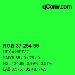 カラーコード: RGB 37 254 55 | qconv.com