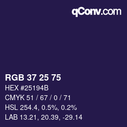 カラーコード: RGB 37 25 75 | qconv.com