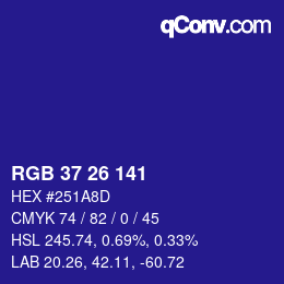 カラーコード: RGB 37 26 141 | qconv.com