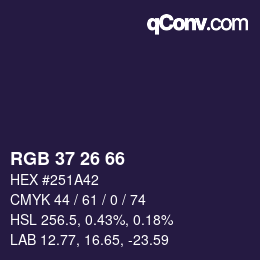 Color code: RGB 37 26 66 | qconv.com