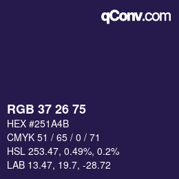 Color code: RGB 37 26 75 | qconv.com