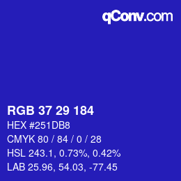 Color code: RGB 37 29 184 | qconv.com