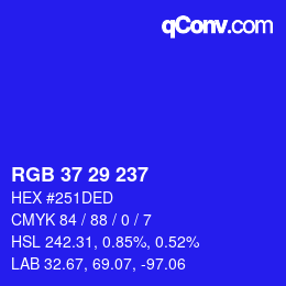 Color code: RGB 37 29 237 | qconv.com