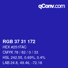 カラーコード: RGB 37 31 172 | qconv.com