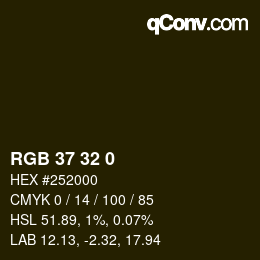 Color code: RGB 37 32 0 | qconv.com