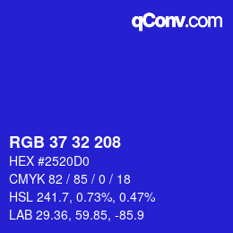 Color code: RGB 37 32 208 | qconv.com