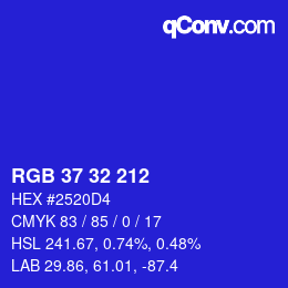 Color code: RGB 37 32 212 | qconv.com