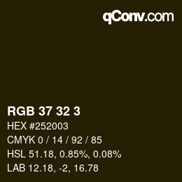 Color code: RGB 37 32 3 | qconv.com
