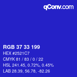 Color code: RGB 37 33 199 | qconv.com