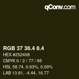 カラーコード: RGB 37 36.4 8.4 | qconv.com