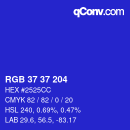 カラーコード: RGB 37 37 204 | qconv.com