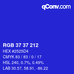 カラーコード: RGB 37 37 212 | qconv.com