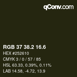 カラーコード: RGB 37 38.2 16.6 | qconv.com