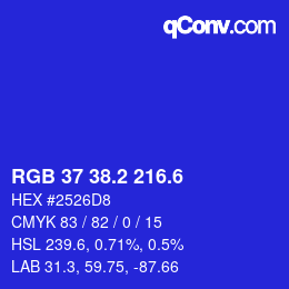 カラーコード: RGB 37 38.2 216.6 | qconv.com