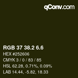 カラーコード: RGB 37 38.2 6.6 | qconv.com