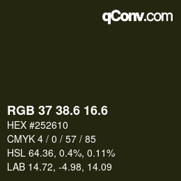 カラーコード: RGB 37 38.6 16.6 | qconv.com