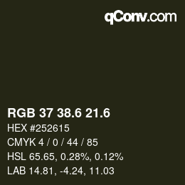 カラーコード: RGB 37 38.6 21.6 | qconv.com