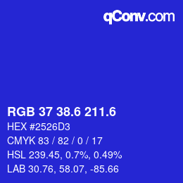 カラーコード: RGB 37 38.6 211.6 | qconv.com
