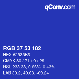 Color code: RGB 37 53 182 | qconv.com