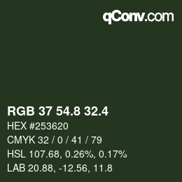 カラーコード: RGB 37 54.8 32.4 | qconv.com