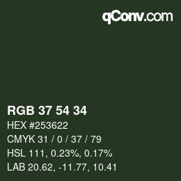 Código de color: RGB 37 54 34 | qconv.com