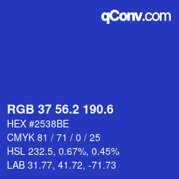 カラーコード: RGB 37 56.2 190.6 | qconv.com