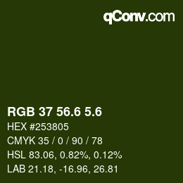 カラーコード: RGB 37 56.6 5.6 | qconv.com