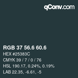 カラーコード: RGB 37 56.6 60.6 | qconv.com