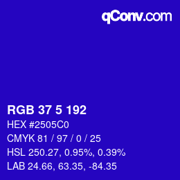 Color code: RGB 37 5 192 | qconv.com