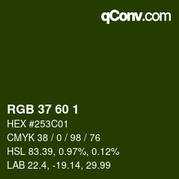 カラーコード: RGB 37 60 1 | qconv.com
