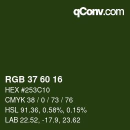 カラーコード: RGB 37 60 16 | qconv.com