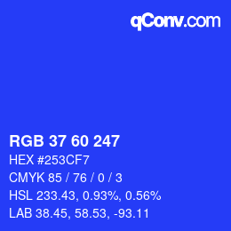 カラーコード: RGB 37 60 247 | qconv.com