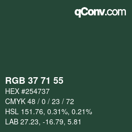 Color code: RGB 37 71 55 | qconv.com