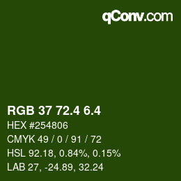 カラーコード: RGB 37 72.4 6.4 | qconv.com