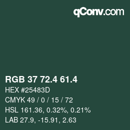 カラーコード: RGB 37 72.4 61.4 | qconv.com