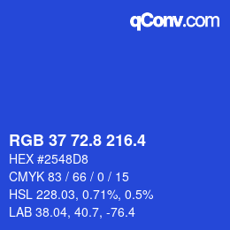 カラーコード: RGB 37 72.8 216.4 | qconv.com