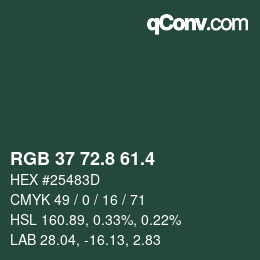 カラーコード: RGB 37 72.8 61.4 | qconv.com