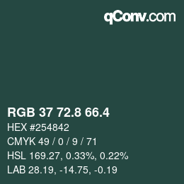 カラーコード: RGB 37 72.8 66.4 | qconv.com