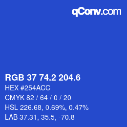カラーコード: RGB 37 74.2 204.6 | qconv.com