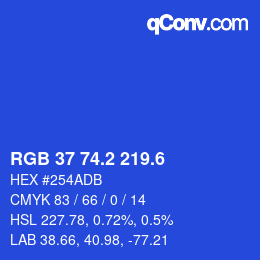 カラーコード: RGB 37 74.2 219.6 | qconv.com