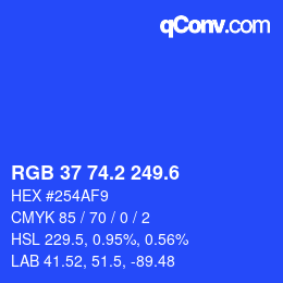 カラーコード: RGB 37 74.2 249.6 | qconv.com