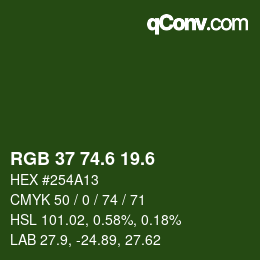 カラーコード: RGB 37 74.6 19.6 | qconv.com