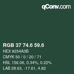 カラーコード: RGB 37 74.6 59.6 | qconv.com