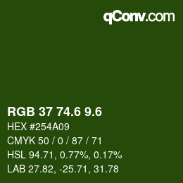 カラーコード: RGB 37 74.6 9.6 | qconv.com