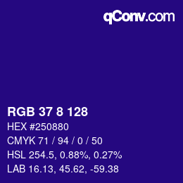 Color code: RGB 37 8 128 | qconv.com