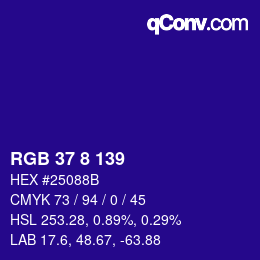 Color code: RGB 37 8 139 | qconv.com