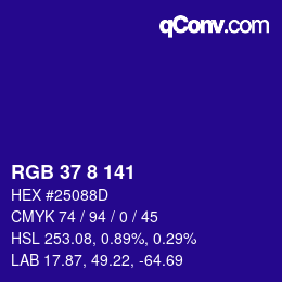 カラーコード: RGB 37 8 141 | qconv.com