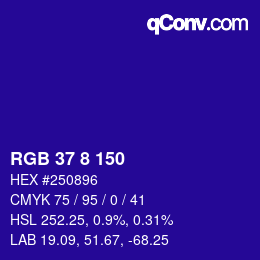 颜色代码: RGB 37 8 150 | qconv.com