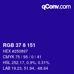 カラーコード: RGB 37 8 151 | qconv.com